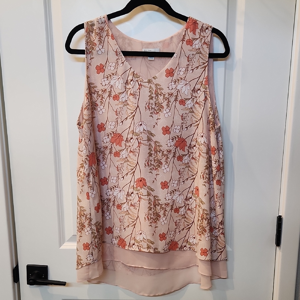 Vintage 1946 Pink Floral Sleeveless Tank Top Size Large